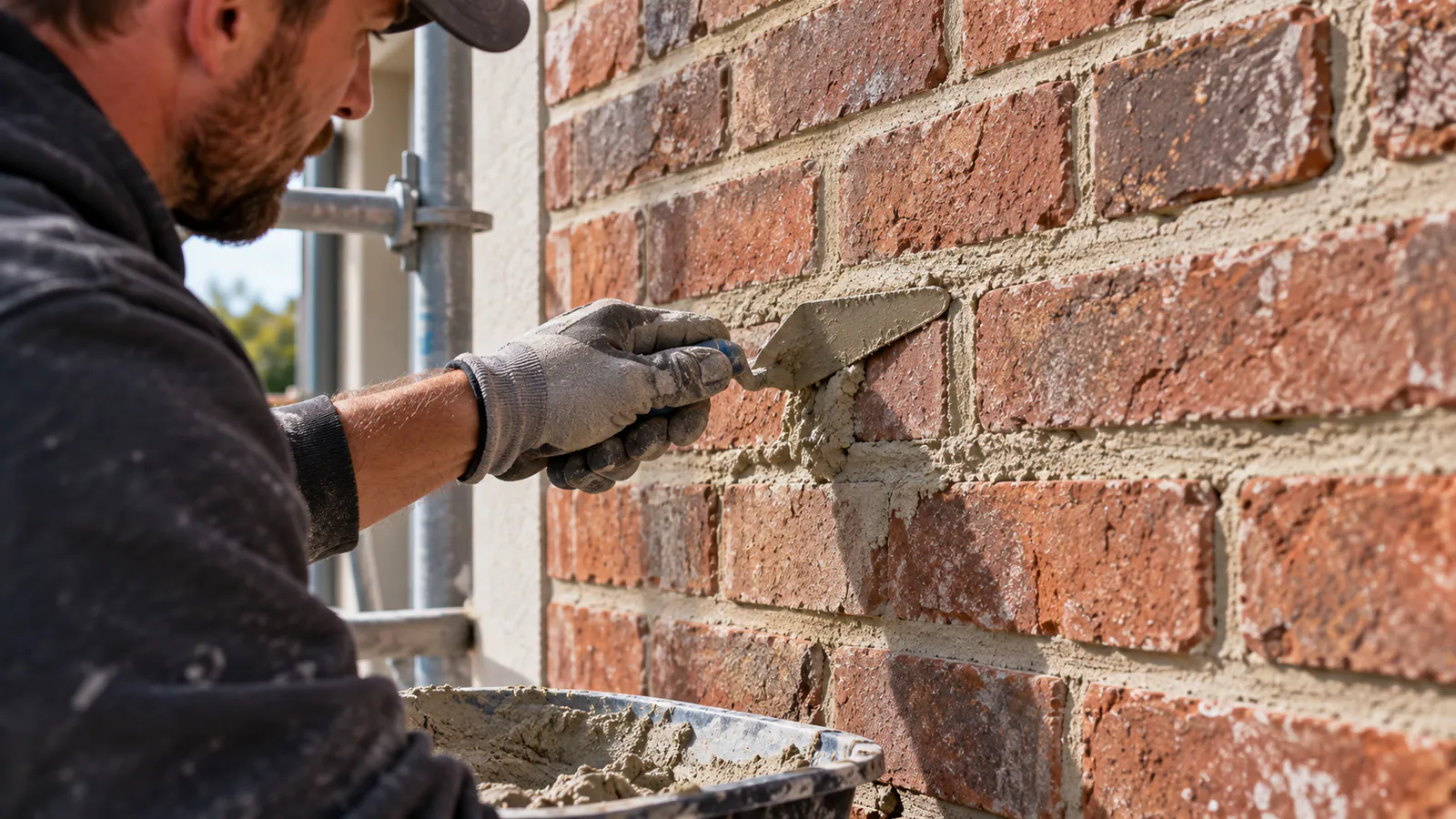 Illustration : application de nouveaux joints sur une façade en briques