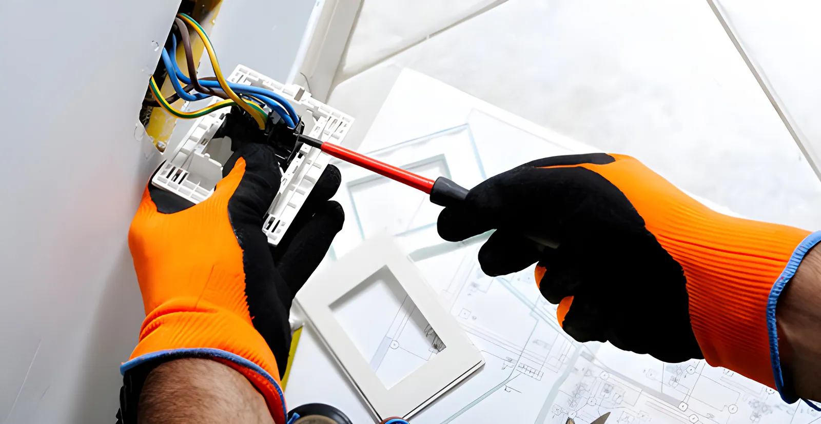 Illustration : électricien réalisant une installation électrique