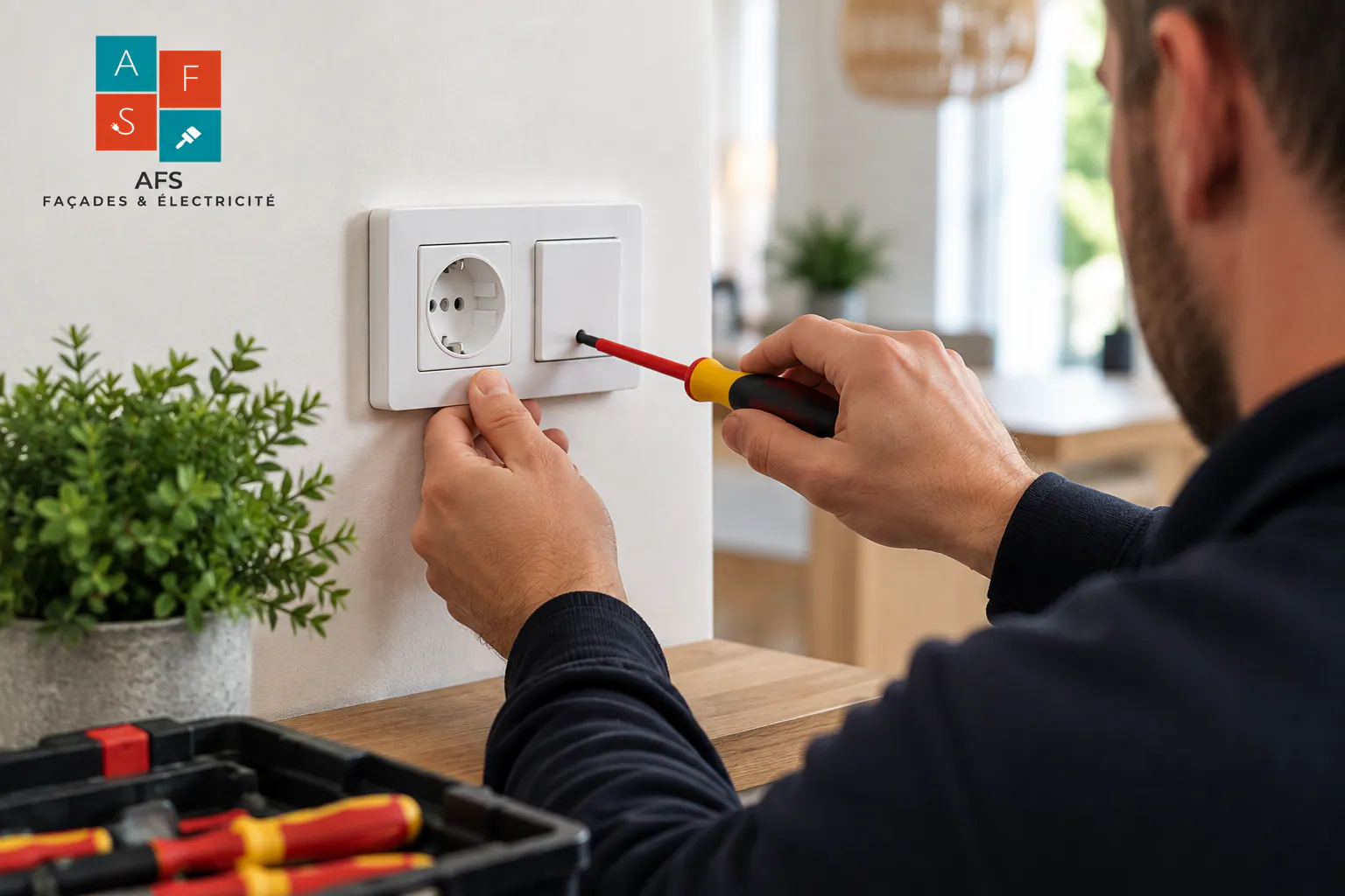Illustration : installation de prises et interrupteurs électriques dans une maison