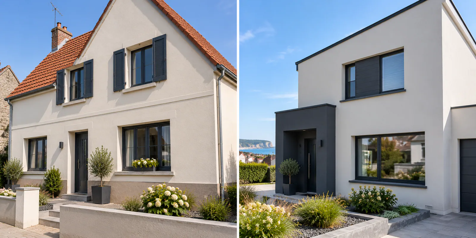 Illustration : maison rénovée avec une peinture de façade claire