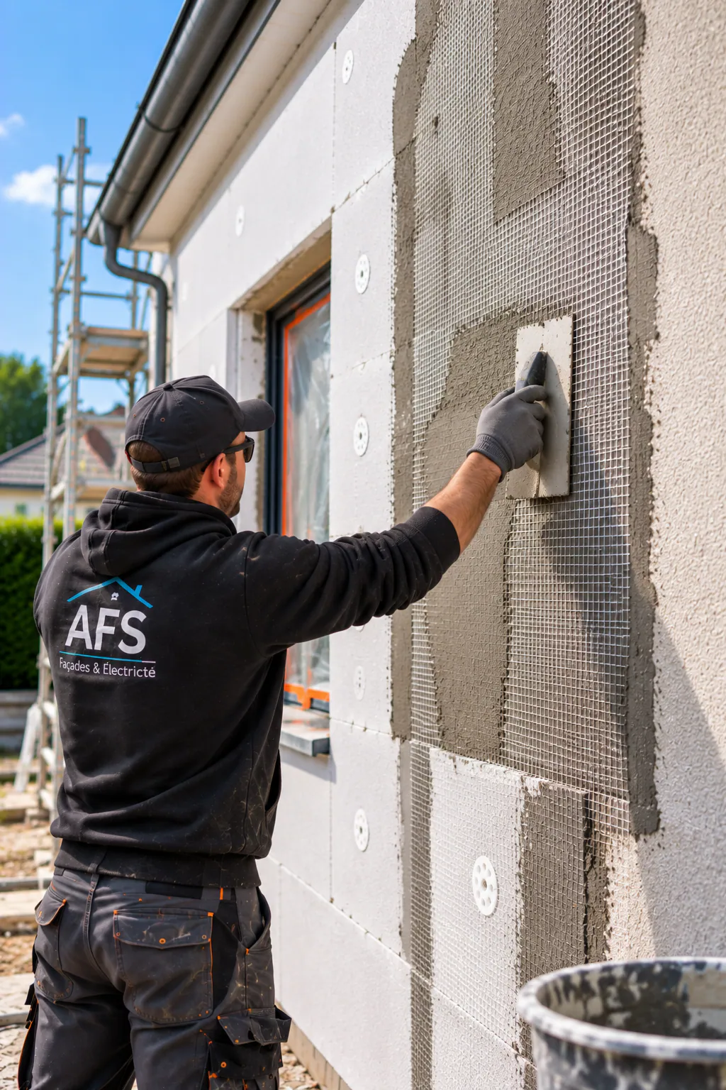 Illustration : pose de panneaux isolants sur une façade pour une isolation thermique extérieure